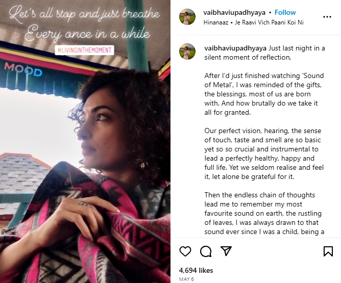 Vaibhavi Upadhyay's Last Instagram Post.