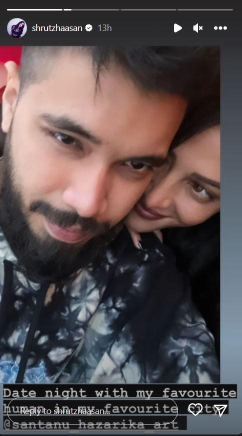 Shruti Haasan with BF Santanu in London, gives him a kiss on his cheek