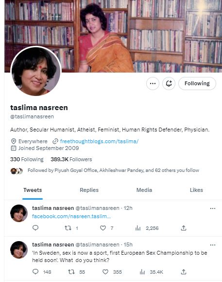 Taslima Nasrin on European Sex Championship