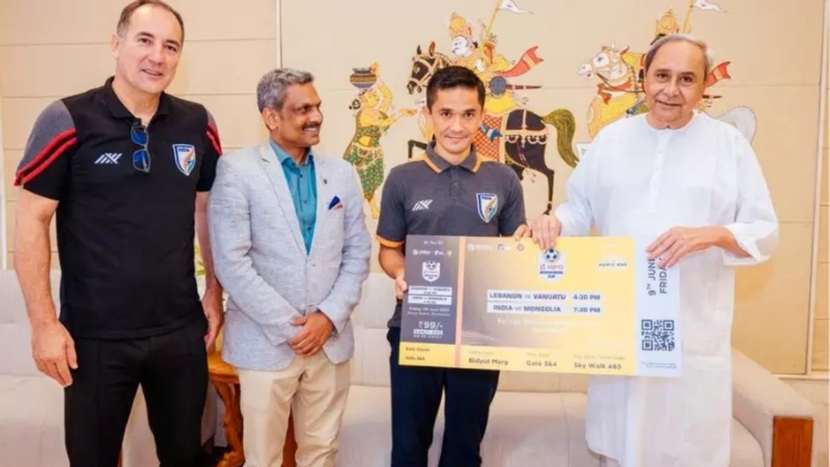 Odisha CM Naveen Patnaik bought first ticket for Football Tournament.