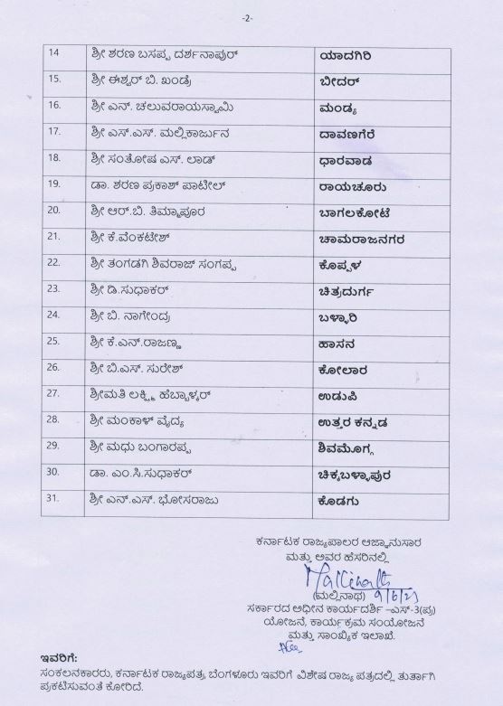 State govt issued an order appointing district in charges