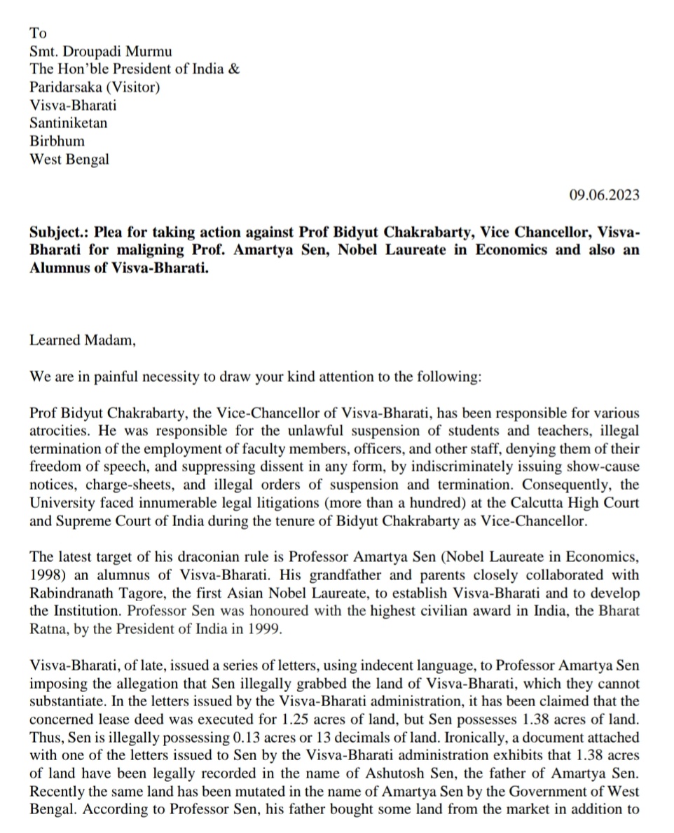 Letter to President of India Droupadi Murmu