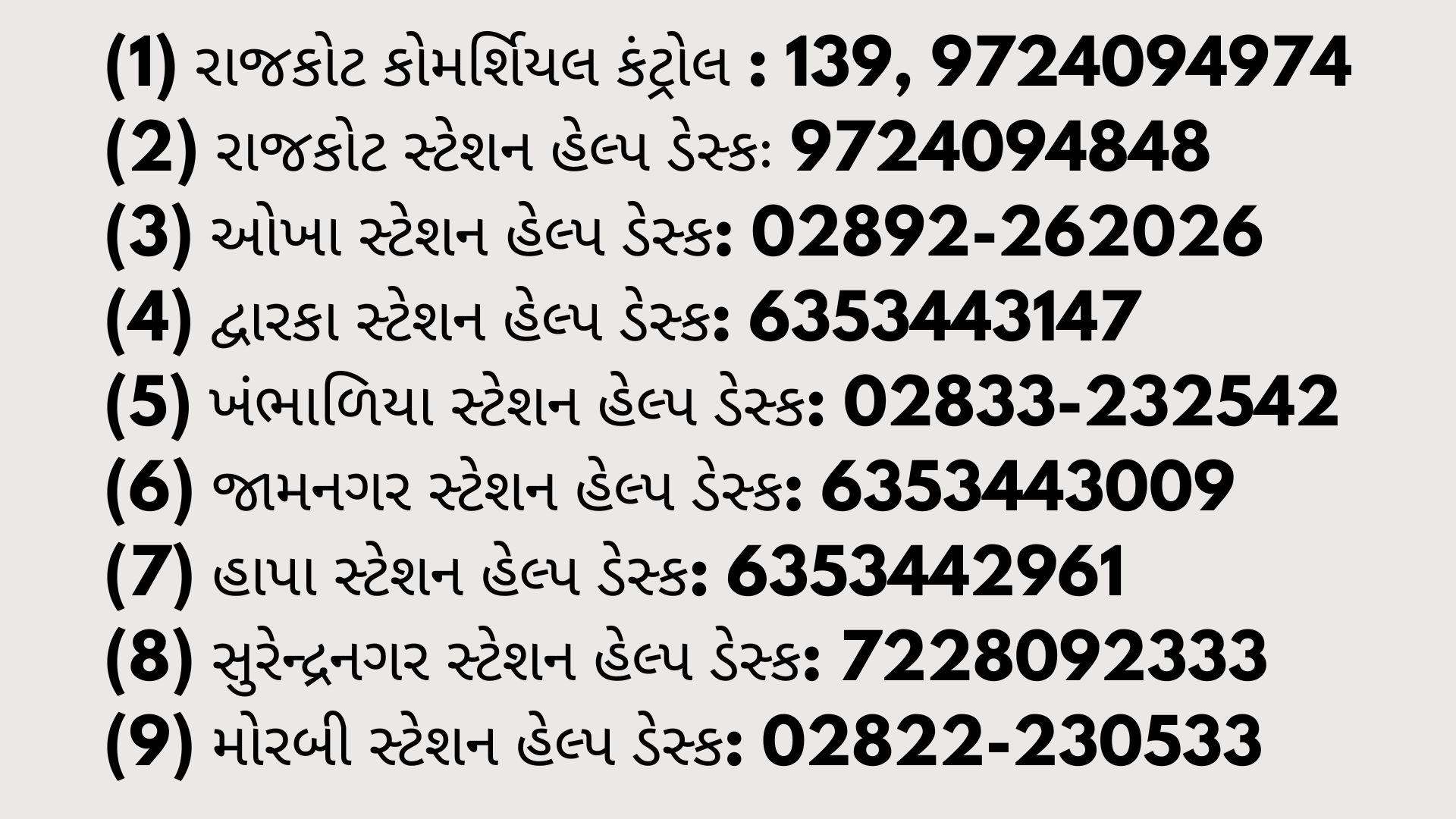 રાજકોટ રેલવે ડિવિઝને હેલ્પલાઈન નંબર જારી કર્યા