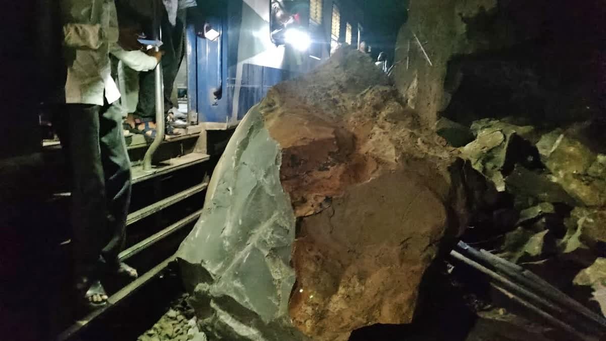 A huge rock fell on train tracks
