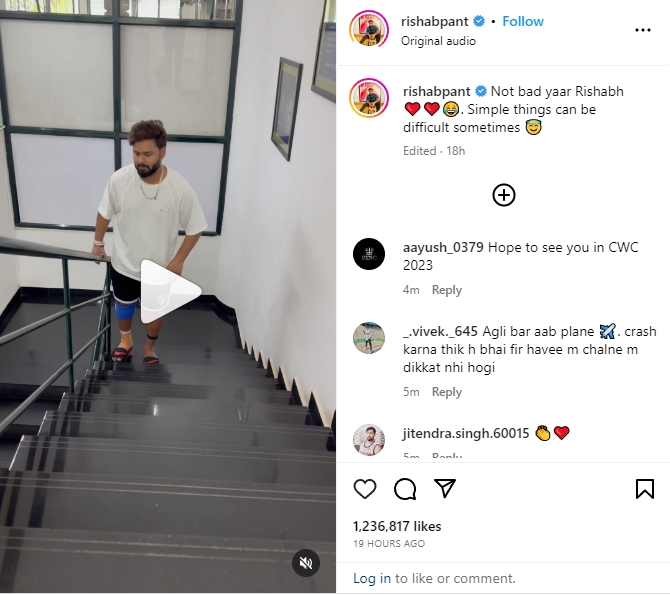 Rishabh Pant shared video on Instagram