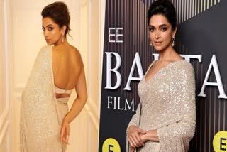 Deepika Padukone at Bafta 2024  Deepika in Sabyasachi saree  Deepika presents Glazer Awards  ದೀಪಿಕಾ ಪಡುಕೋಣೆ  ಬಾಫ್ಟಾ ಫಿಲ್ಮ್ ಅವಾರ್ಡ್ಸ್​ ಸಮಾರಂಭ