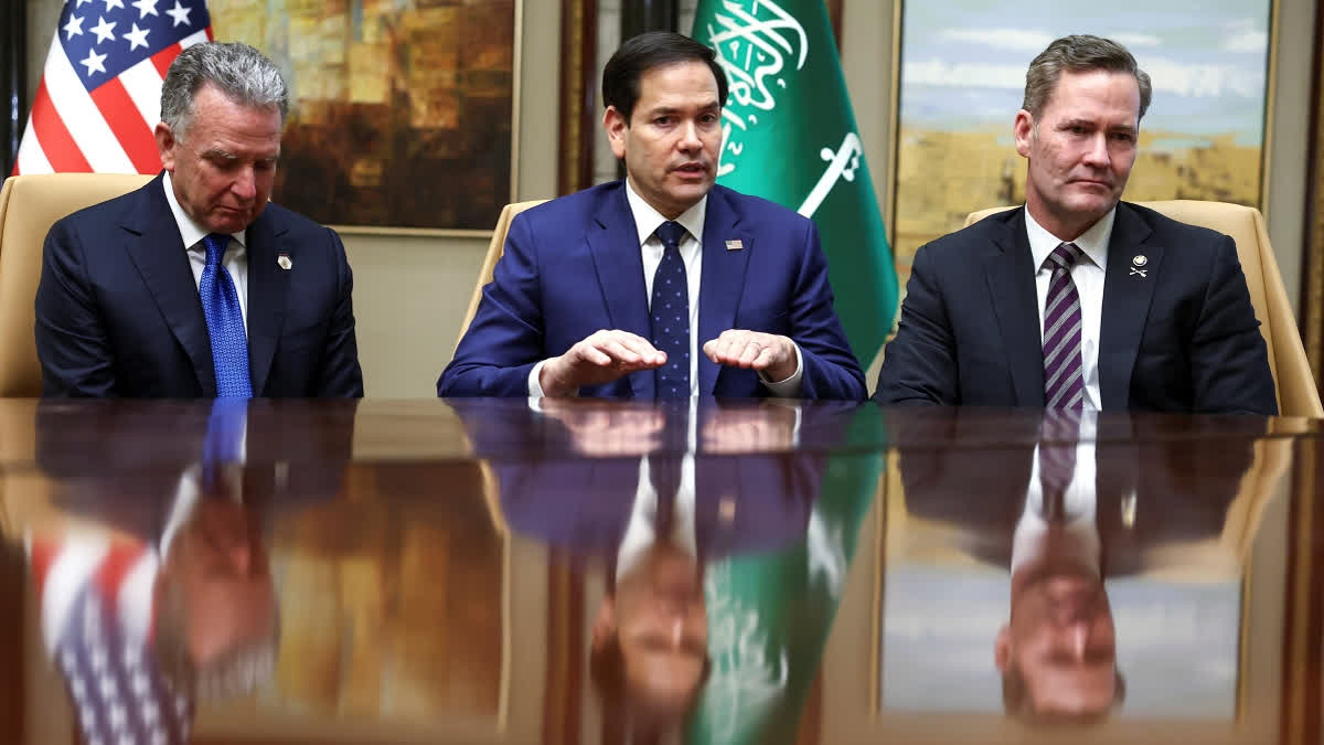 U.S. Secretary of State Marco Rubio, U.S. National Security Advisor Mike Waltz and U.S. Middle East envoy Steve Witkoff attend an interview after meeting with Russian Foreign Minister Sergei Lavrov and Russian President Vladimir Putin's foreign policy advisor Yuri Ushakov, at Diriyah Palace, in Riyadh, Saudi Arabia, Tuesday, Feb. 18, 2025.