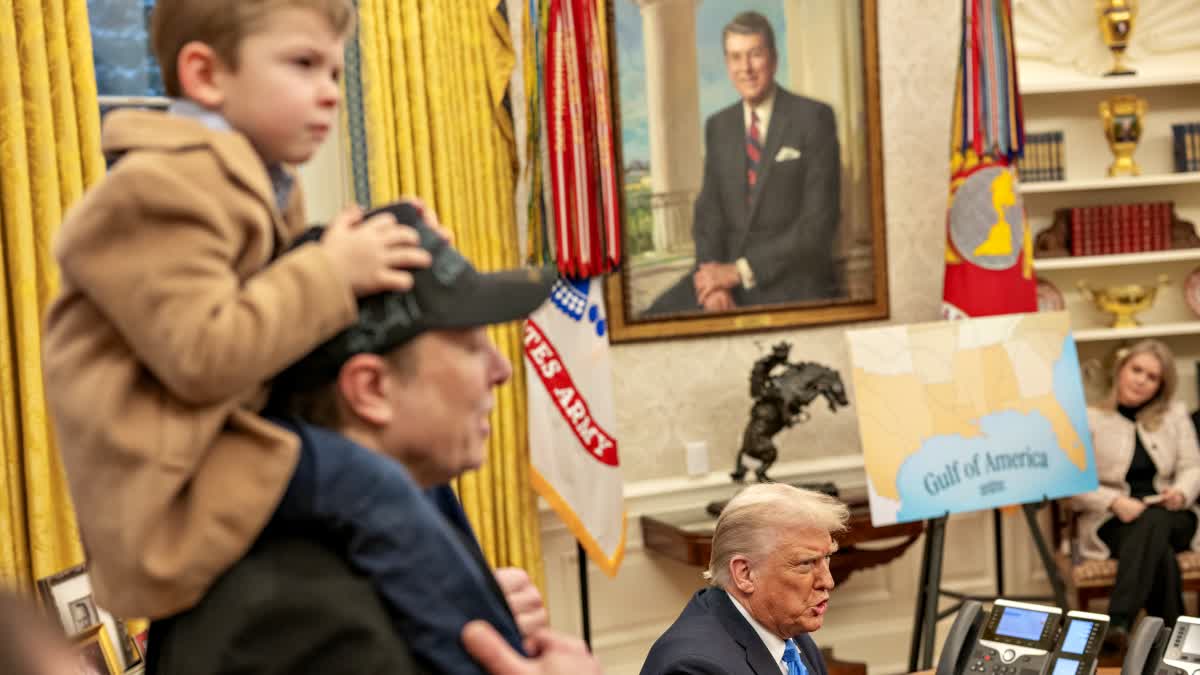 President Donald Trump and Elon Musk with his son