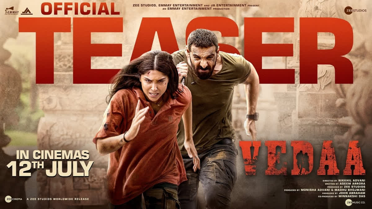Makers of the upcoming action thriller film Vedaa starring John Abraham, Sharvari Wagh, Tamannaah Bhatia and Abhishek Banerjee unveiled the film's teaser on Tuesday. Vedaa is set to hit the theatres on July 12 this year.
