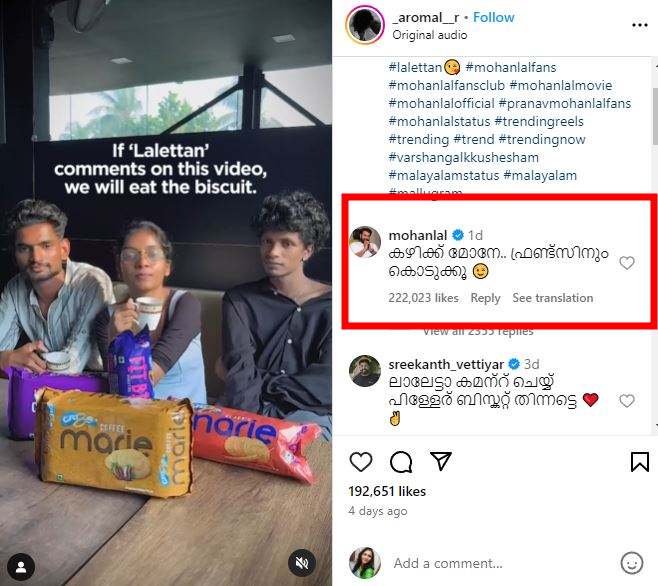 Mohanlal Joins Instagram Trend Leaving Ardent Fans 'In Complete Awe'