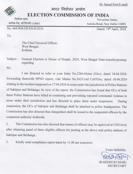 OC of Saktipur and Beldanga Suspended