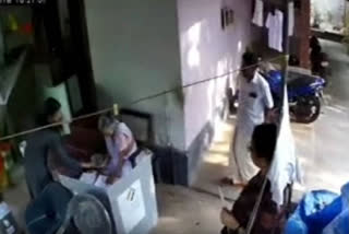 In a CCTV video, a CPM leader is seen voting on behalf of 92-year-old Devaki when the polling team went to the latter's house under home voting system yesterday. The officials in the team have been suspended.