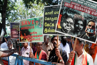 People stage a protest against the alleged attack on Hindus in Bangladesh.