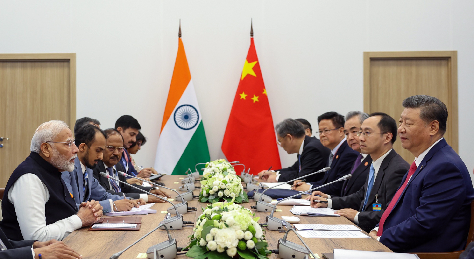 Prime Minister Narendra Modi holds a bilateral meeting with Chinese President Xi Jinping on the sidelines of the BRICS Summit,
