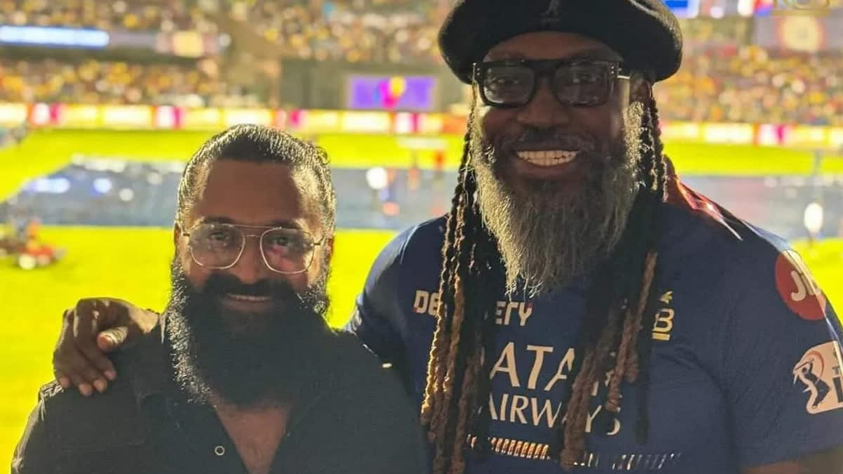 Rishab Shetty with Chris Gayle