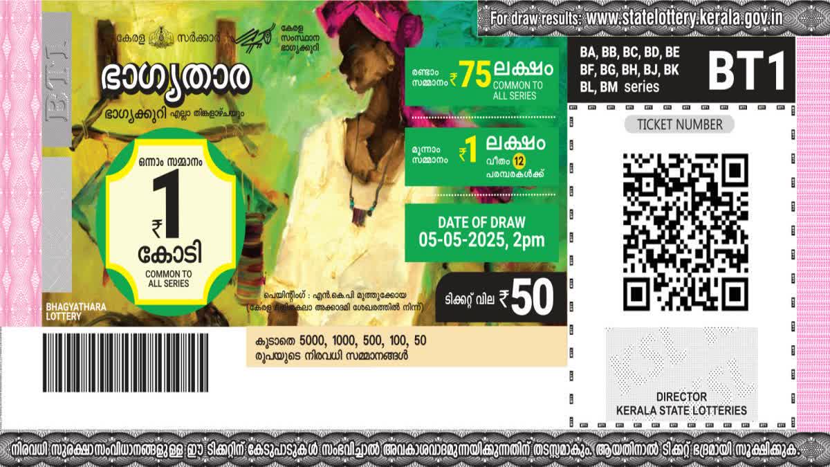 ഇന്നത്തെ ഭാഗ്യതാര ലോട്ടറി: ഒന്നാം സമ്മാനം പാലക്കാട്ട് BHAGYATHARA RESULT KERALA LOTTERY KERALA STATE LOTTERY