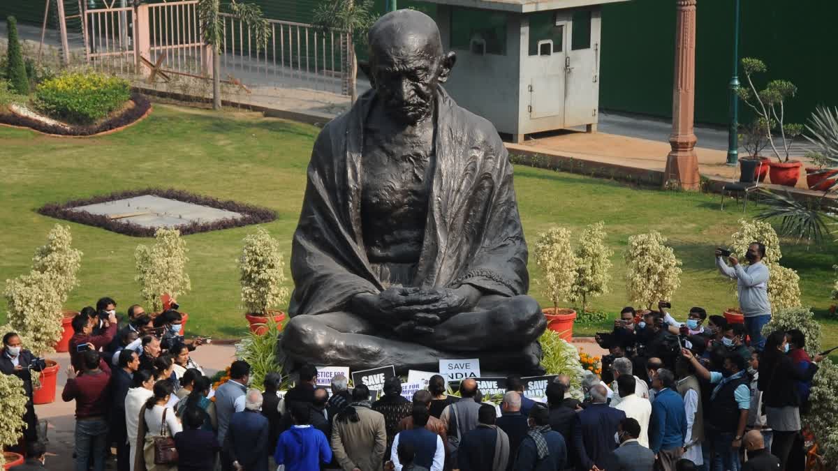 Statue of Mahatma Gandhi in the Parliament House complex