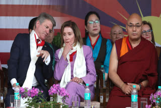 Michael McCaul, the Chairman of House Foreign Affairs Committee and Former US House Speaker Nancy Pelosi during the public felicitation programme at Tsuglagkhang Complex in Dharamshala, Wednesday, June 19, 2024.