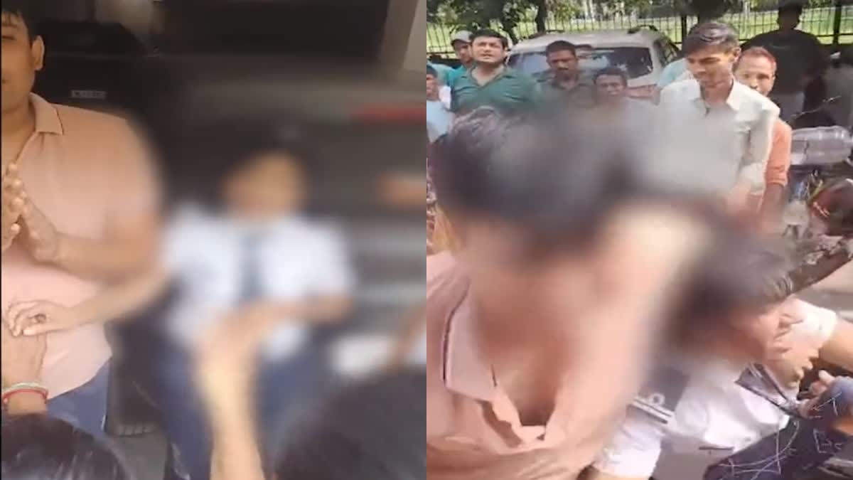 A woman pilot and her husband who is also an airline staff are being arrested by the Delhi police for reportedly torturing a domestic help who is a 10 year old girl, in Dwarka area of Delhi, on July 19, 2023. Before the police arrived, a group came knocking at the couple's door step seeking to know why the couple behaved in an inhuman manner with a child and roughed up the couple.