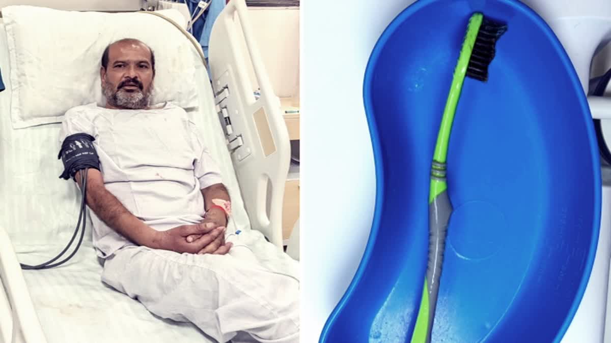 man swallows toothbrush by mistake  doctors take it out without operation  Man Swallows Toothbrush  പല്ലുതേക്കുന്നതിനിടെ അബദ്ധത്തില്‍ ബ്രഷ് വിഴുങ്ങി  ബ്രഷ് വിഴുങ്ങി  ഡബ്ല്യുഎച്ച്‌ഒയ്‌ക്ക് മുന്നിലേക്ക്  ഡോക്‌ടര്‍  ശസ്‌ത്രക്രിയ  രാജസ്ഥാന്‍  ബ്രഷ്