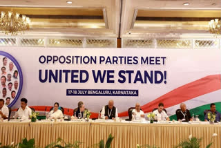 Opposition sit under INDIA poster