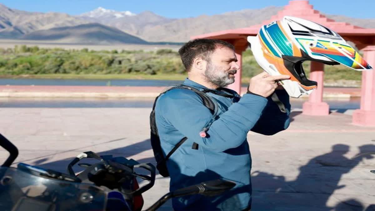 Congress MP Rahul Gandhi on a visit to Ladakh on his way to Pangong Lake