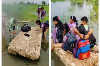 Maharashtra: Students travel to school by sitting on a makeshift boat made of thermacol