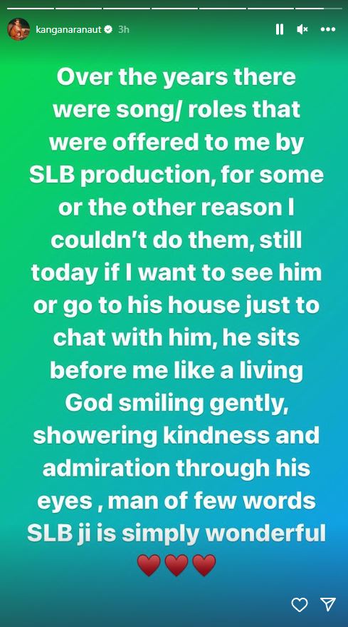 Actor Kangana Ranaut has heaped praise on filmmaker Sanjay Leela Bhansali and called him a 'living god and legend’. Kangana took to Instagram, where she posted a note talking about how she could not take up roles and a number offered by the filmmaker.