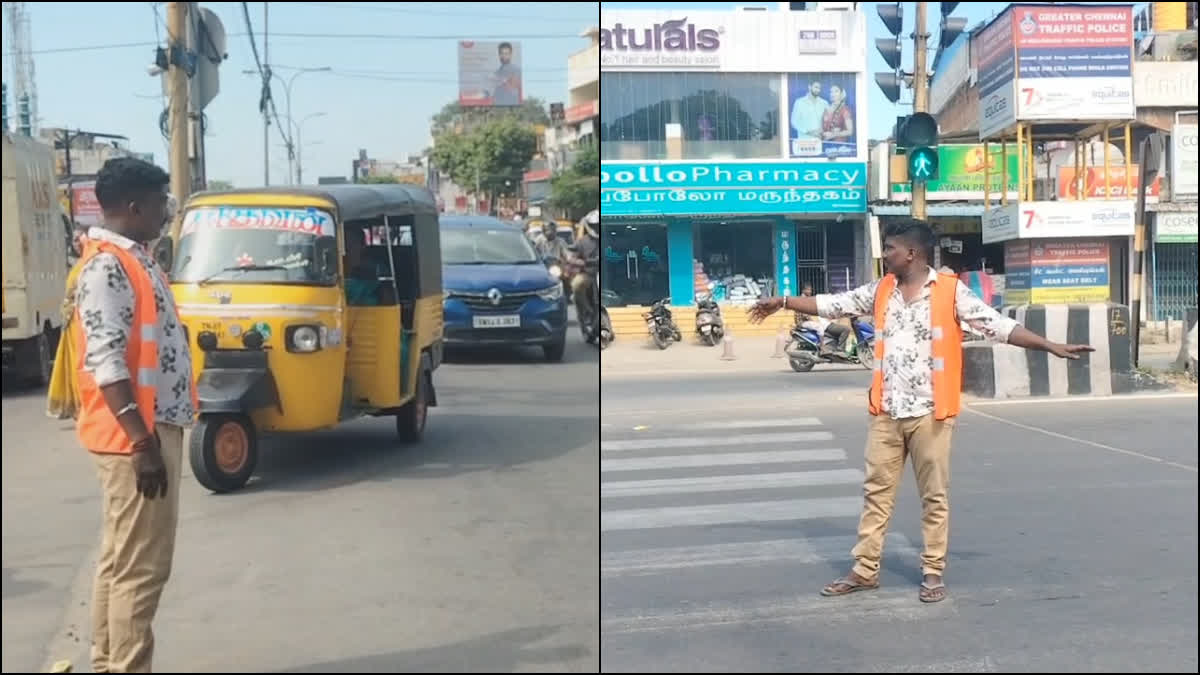 போக்குவரத்தை சீர் செய்யும் ஆட்டோ ஓட்டுநர்