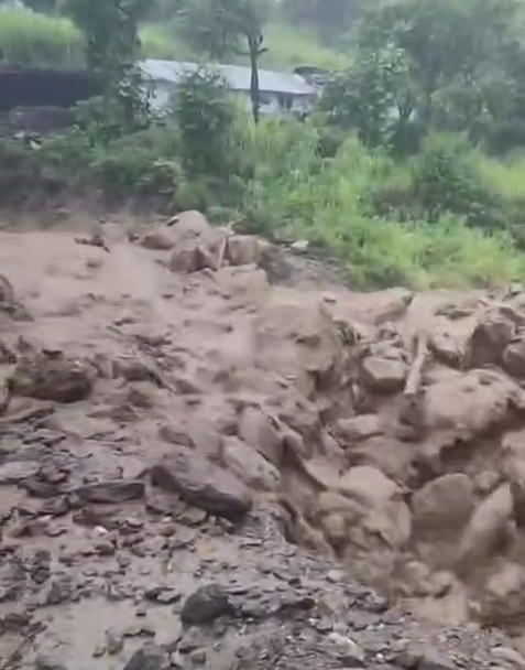 Water flowing on Road in Tharali