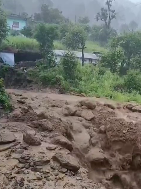 Water flowing on Road in Tharali