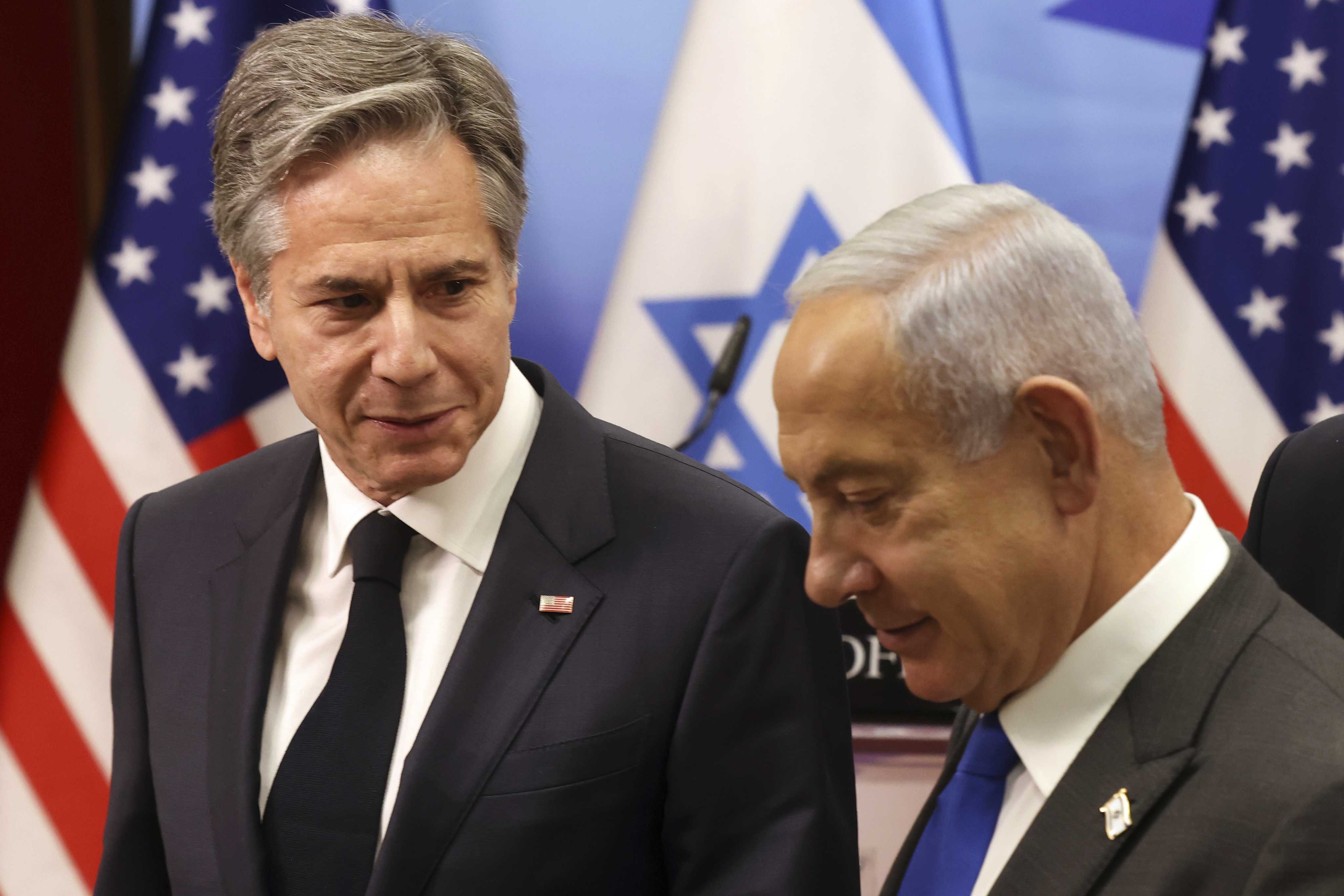 U.S. Secretary of State Antony Blinken, left, and Israeli Prime Minister Benjamin Netanyahu give a joint press conference, on Monday, Jan. 30, 2023 in Jerusalem.