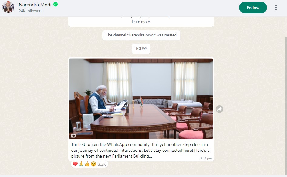 Modi Whatsapp Channel