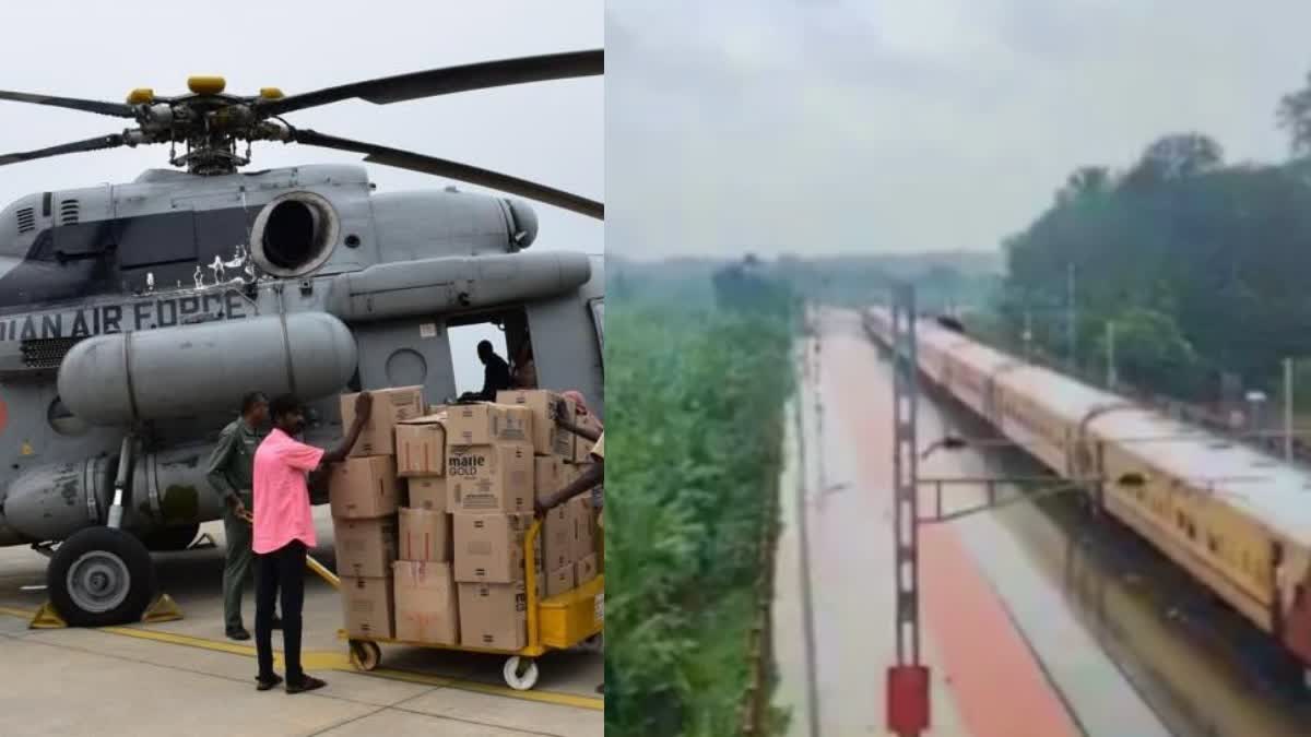 tirunelveli flood relief via helicopter to Srivaikuntam railway station