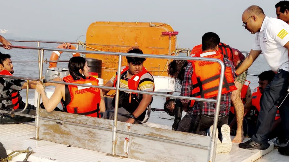 Passengers being rescued after a ferry capsized off Mumbai coast when a Navy craft crashed into it, Wednesday, Dec. 18, 2024.