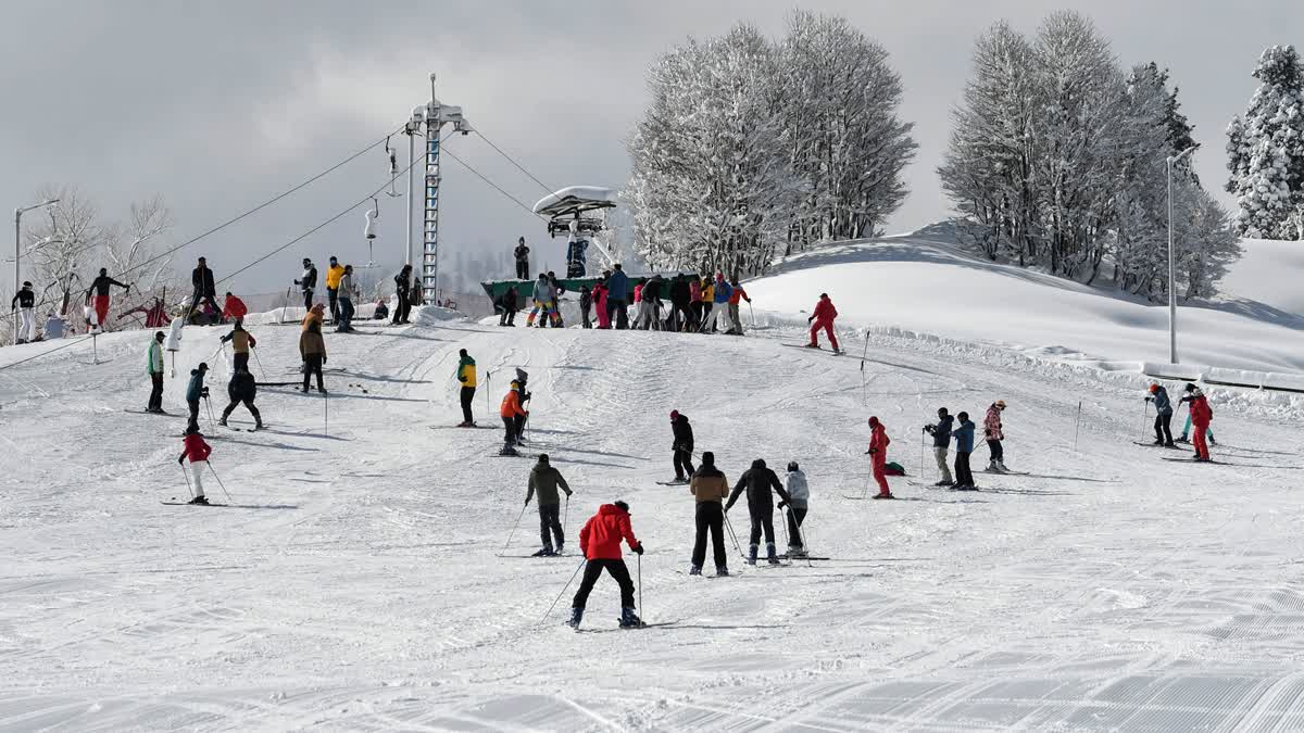 Participants take part in the fourth edition of Khelo India Winter Games 2024, at Gulmarg Ski Resort, in Baramulla