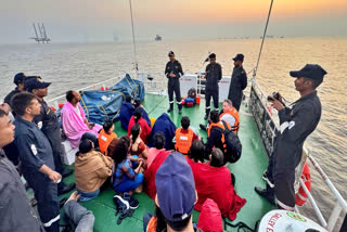 Two passengers, a man and a child, were still missing a day after a Navy craft carrying out engine trials rammed into their ferry off the Mumbai coast, police said on Thursday.