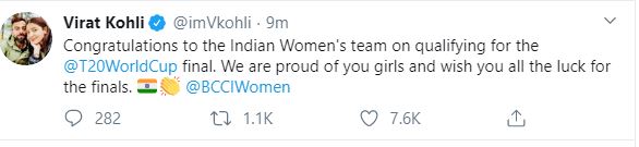 Women's T20 WC  Virat Kohli  Indian women's cricket team  Team India