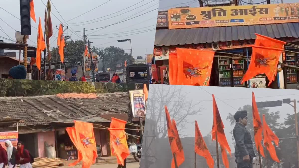 Khunti Chowk covered with saffron flags