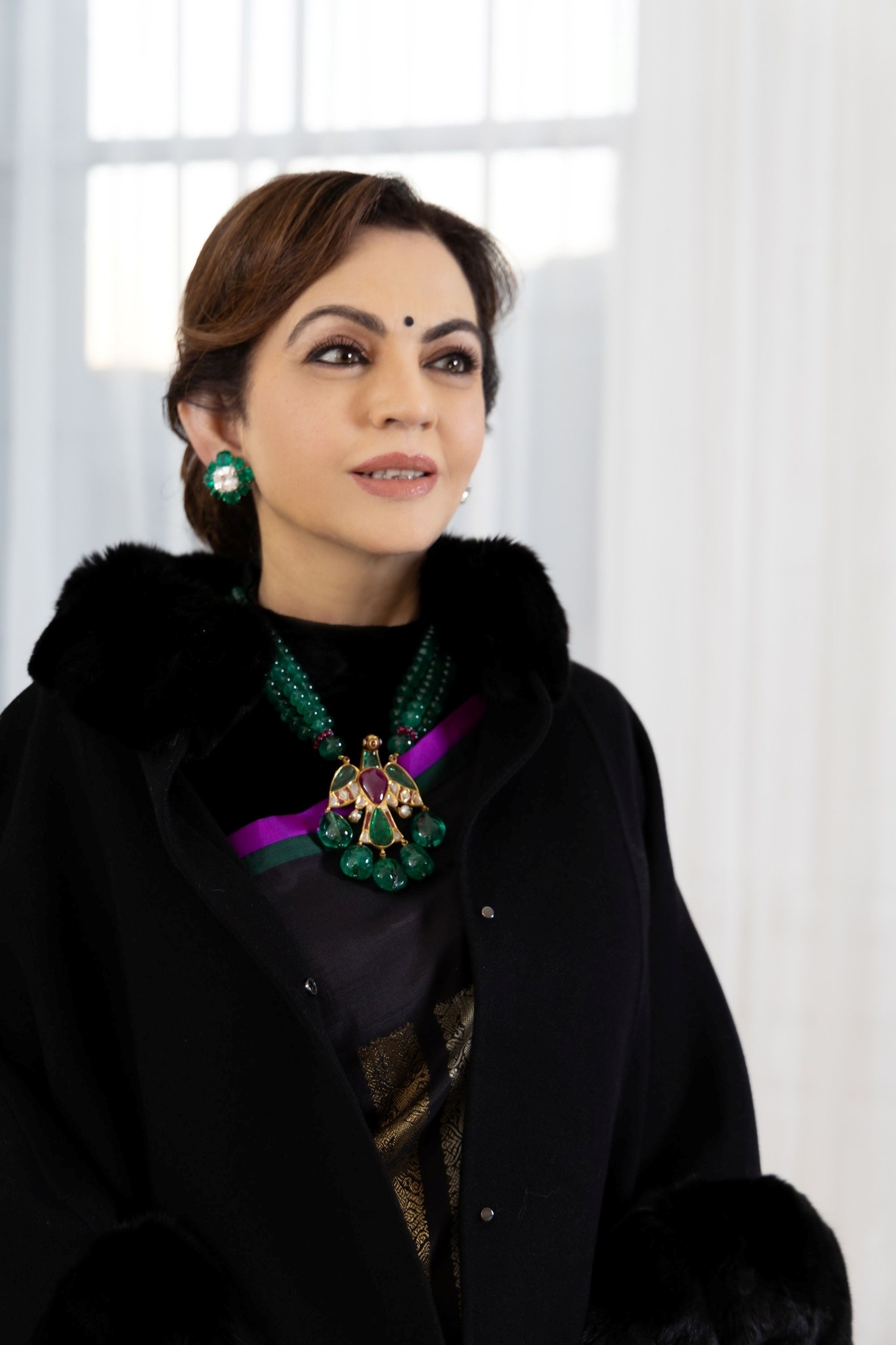 Mrs. Ambani wore a rare 200-year-old pendant teamed with matching earrings