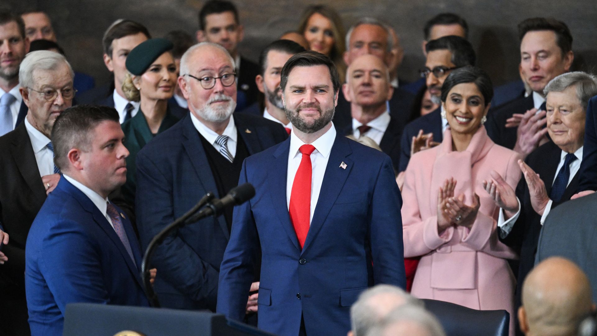 WASHINGTON, DC - JANUARY 20: US Vice Preisdent-elect JD Vance arrives for the inauguration of U.S. President-elect Donald Trump in the U.S. Capitol Rotunda on January 20, 2025 in Washington, DC. Donald Trump takes office for his second term as the 47th President of the United States.