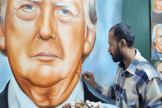 Dr Jagjot Singh Rubal gives final touches on the potrait of Donald Trump