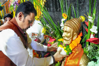 Maharashtra Chief Minister Devendra Fadnavis pays tribute to Chhatrapati Shivaji Maharaj on the occasion of his birth anniversary, at Shivneri Fort in Pune.