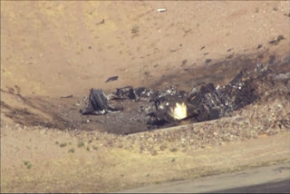 In this image taken from video, plane debris seen from above at Marana Regional Airport after a deadly crash in Marana, Ariz. on Wednesday, Feb 19, 2025.