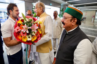 Leader of Opposition in the Lok Sabha Rahul Gandhi being welcomed by senior Congress leader Pramod Tiwari and supporters on his arrival in his parliamentary constituency Rae Bareli, Thursday, Feb. 20, 2025.