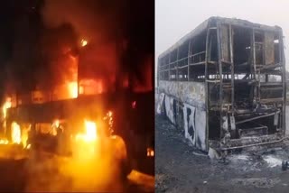 bus going from Ranchi to Prayagraj was burnt to ashes in Ramgarh