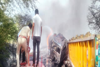 Fire breaks out after  accident between trailer and tanker near Sirohi on Kandla Highway