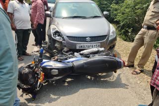 Car and bike collide in Vikasnagar