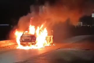 fire in moving car in korba