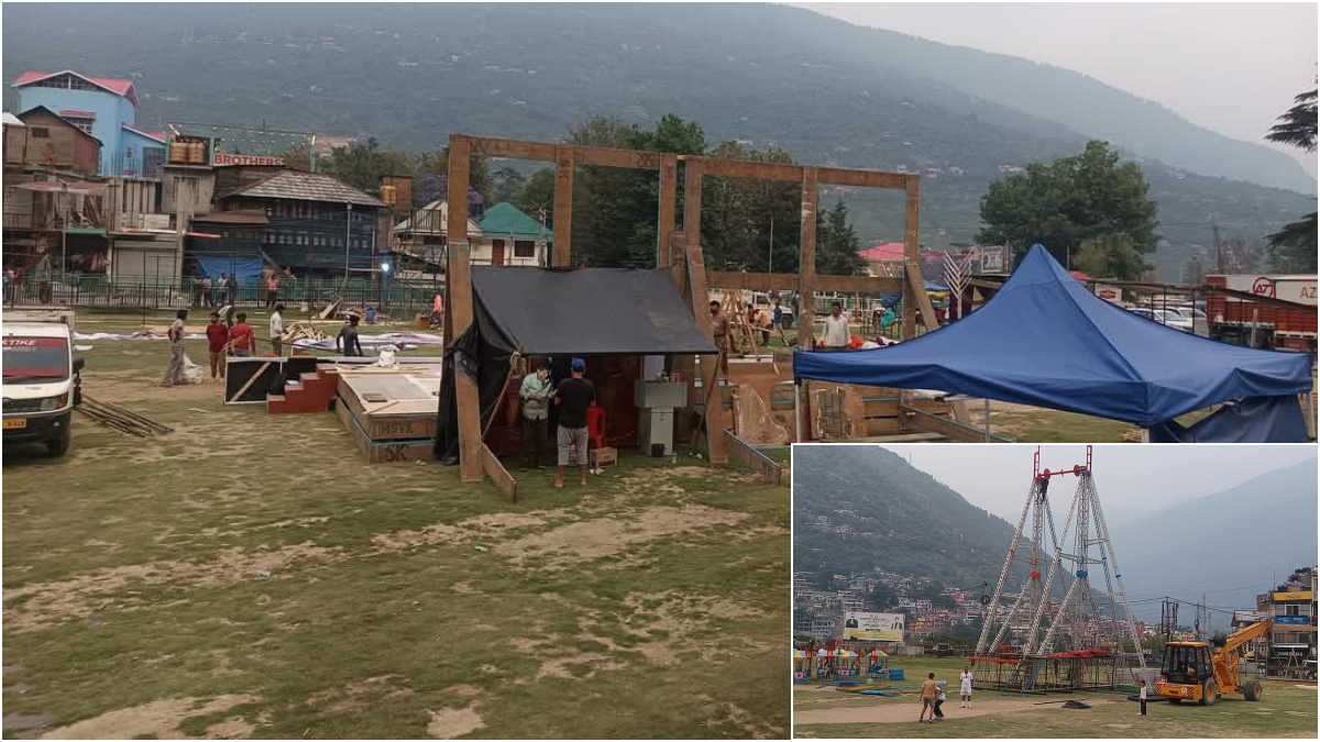 ढालपुर मैदान में फिल्म 'राहु-केतु' की शूटिंग के लिए सजता मेले का सेट